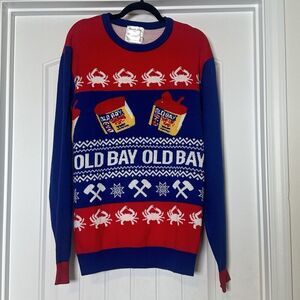Route One “Old Bay” Crawfish Ugly Sweater Adult Sz Large Cajun Christmas Red Blu